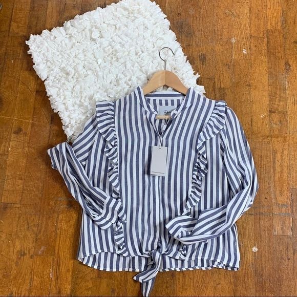 Tie Waist Striped Shirt Top Rails Button Front Size Small Blue and White - Picture 1 of 10